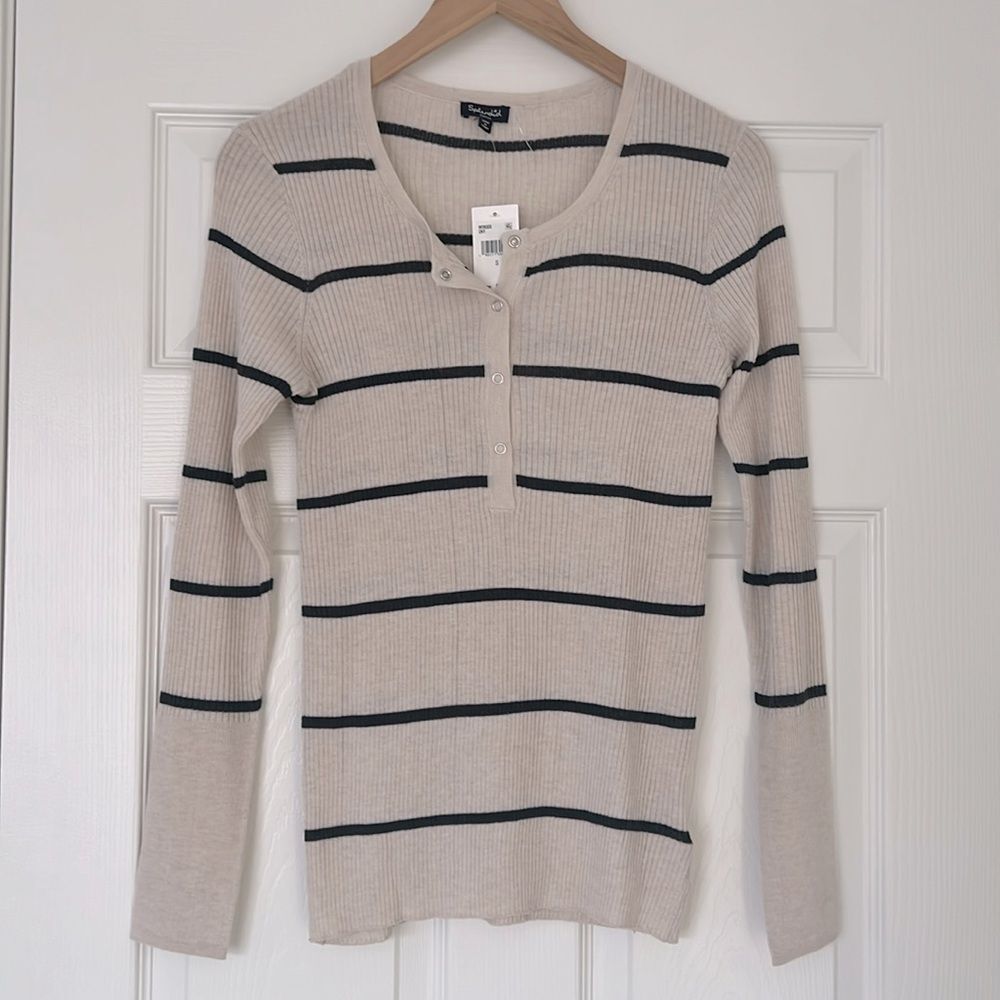 148$ Splendid Rib Strips long sleeve top ivory sz Small NWT
